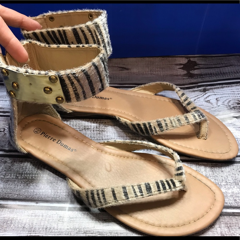 Animal Print Faux Fur Ankle Strap Sandal Size 8.5